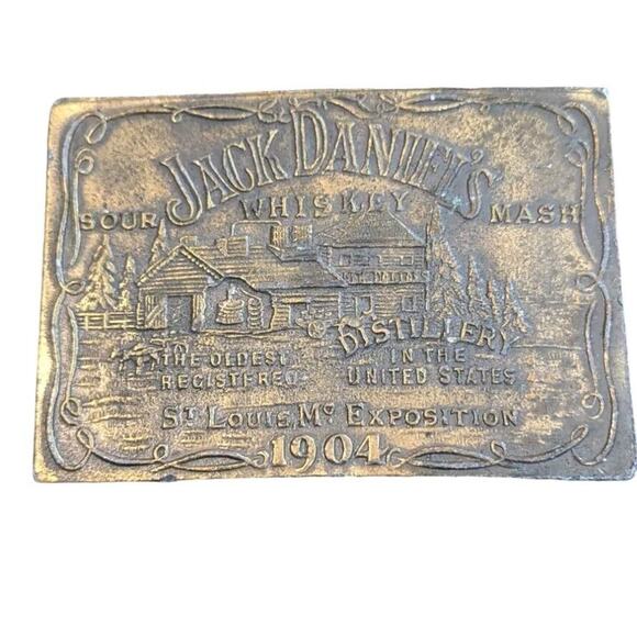 Jack Daniels Whiskey Belt Buckle 1904 St Louis MO Exposition Bronze Finish Vtg - Picture 1 of 7